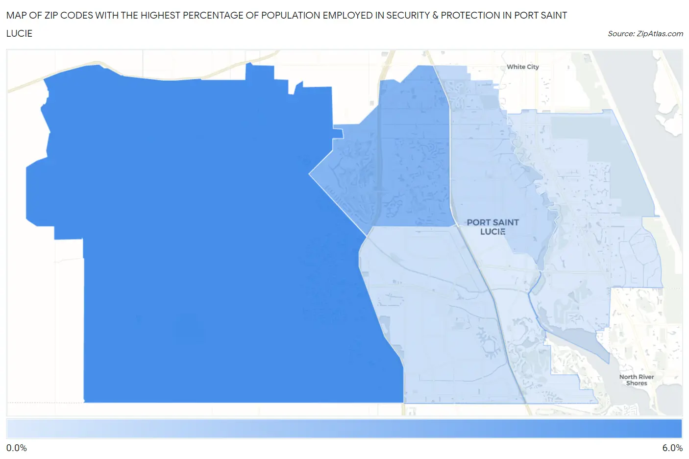 Zip Codes with the Highest Percentage of Population Employed in Security & Protection in Port Saint Lucie Map