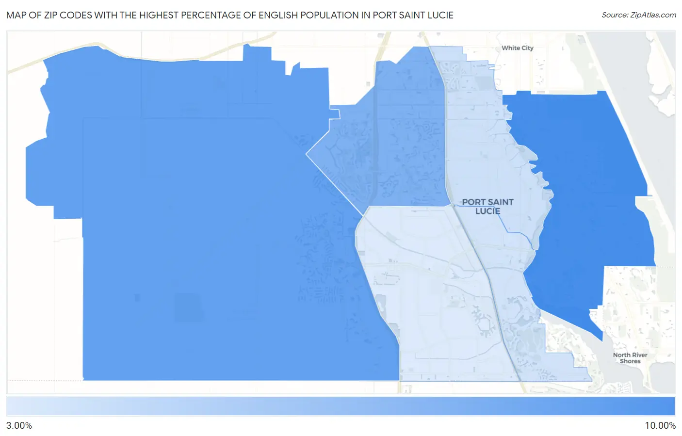 Zip Codes with the Highest Percentage of English Population in Port Saint Lucie Map