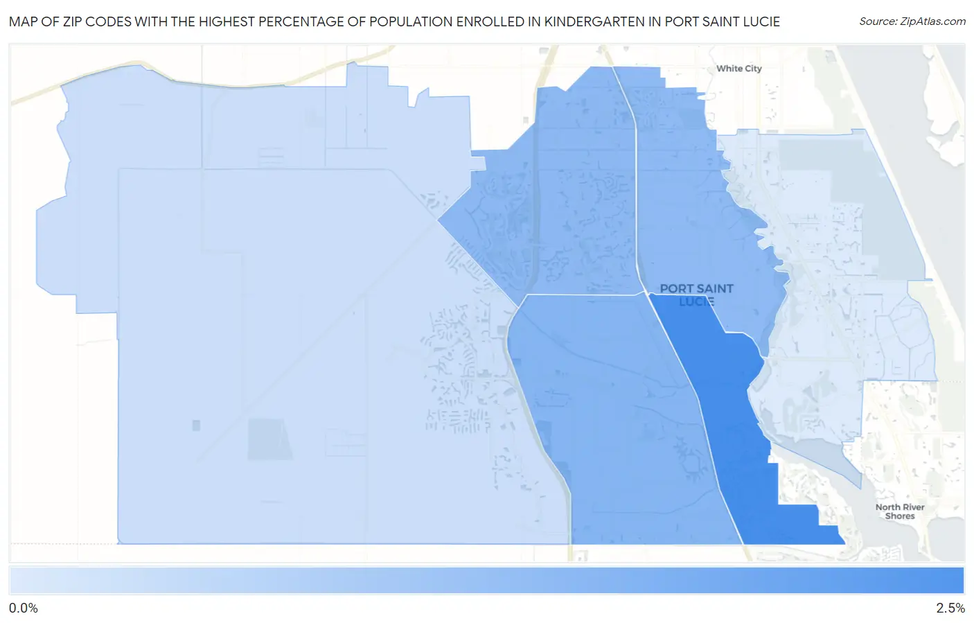 Zip Codes with the Highest Percentage of Population Enrolled in Kindergarten in Port Saint Lucie Map