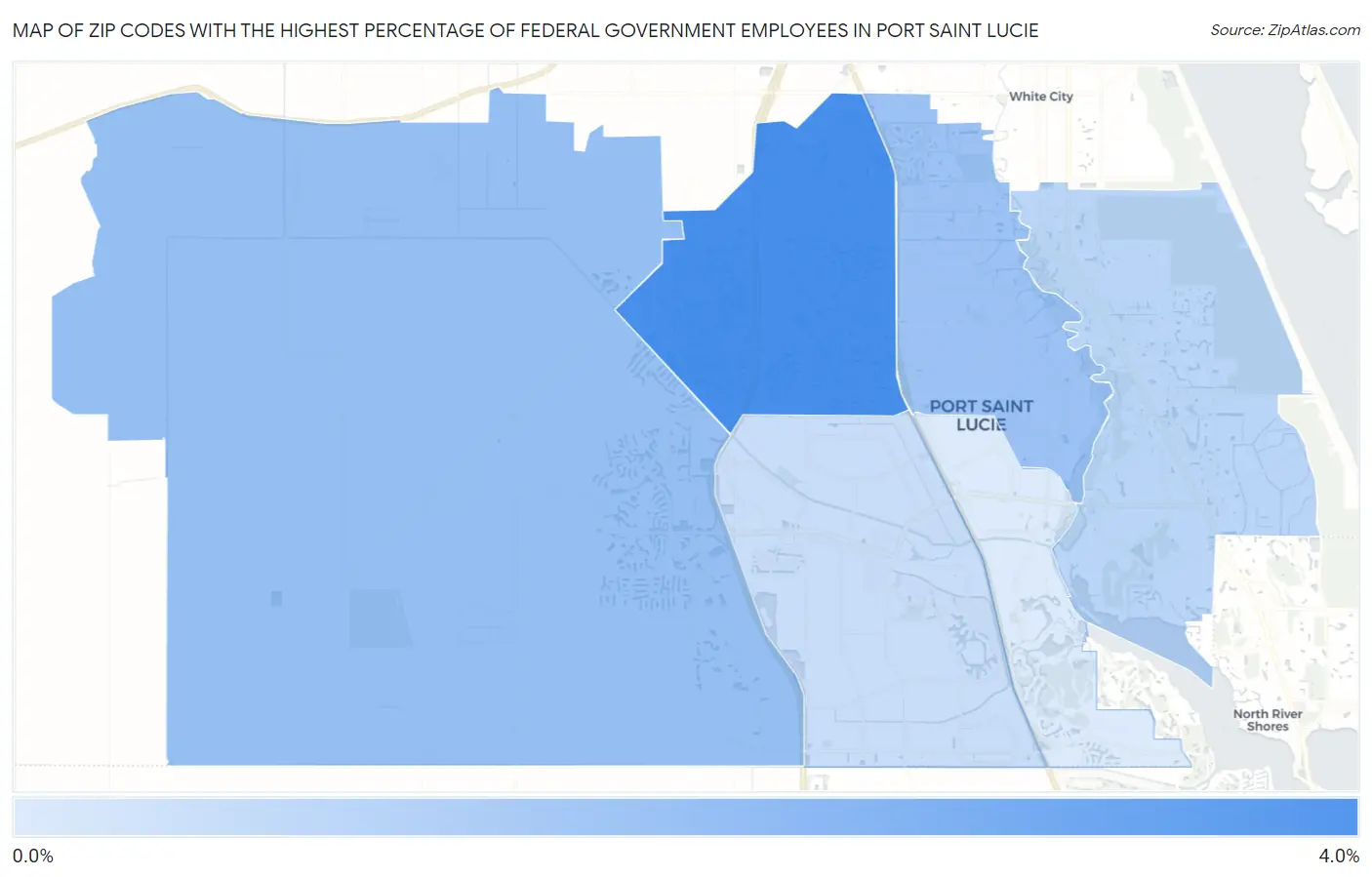 Zip Codes with the Highest Percentage of Federal Government Employees in Port Saint Lucie Map