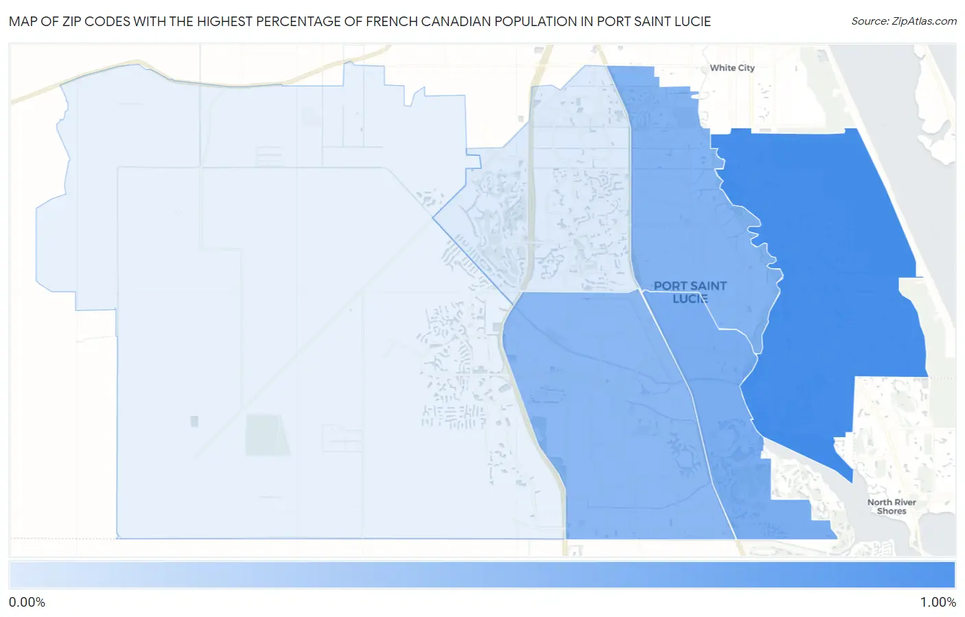 Zip Codes with the Highest Percentage of French Canadian Population in Port Saint Lucie Map