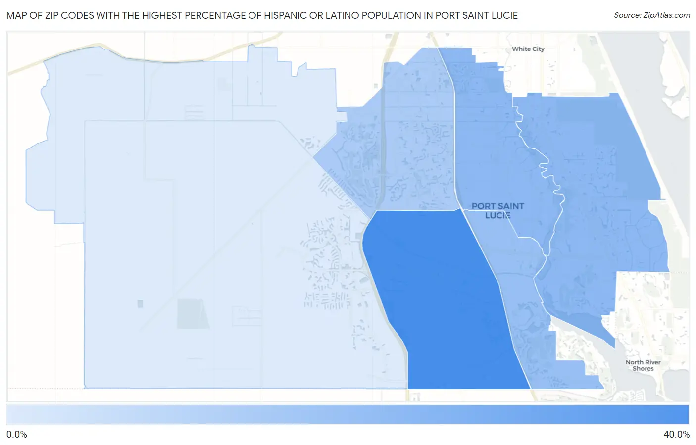 Zip Codes with the Highest Percentage of Hispanic or Latino Population in Port Saint Lucie Map