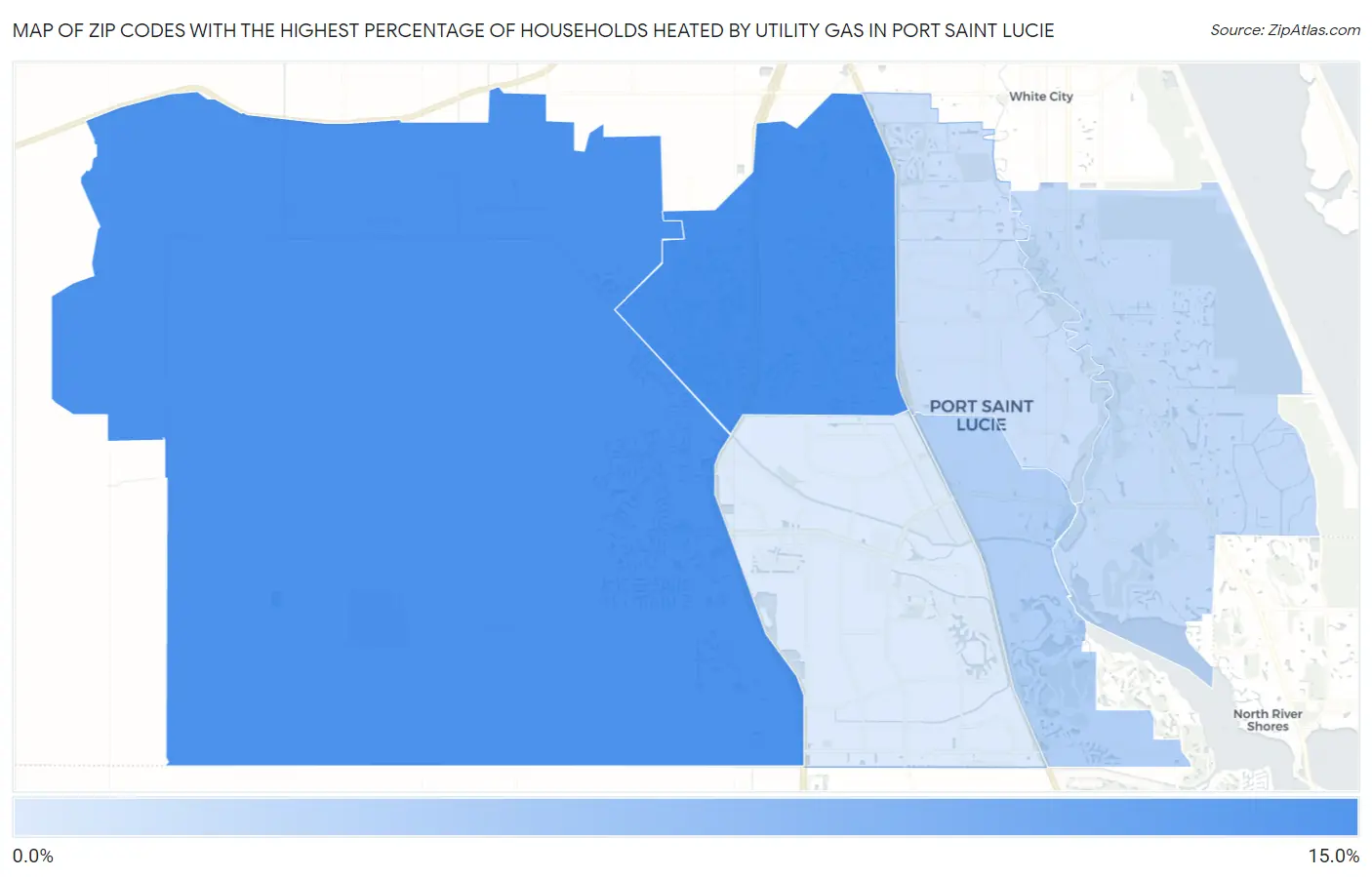 Zip Codes with the Highest Percentage of Households Heated by Utility Gas in Port Saint Lucie Map