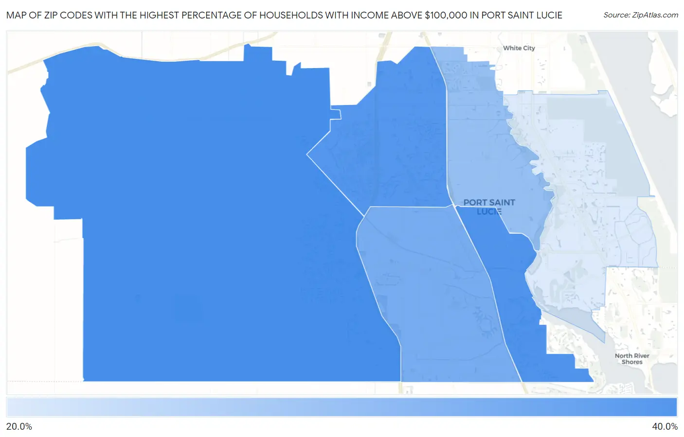 Zip Codes with the Highest Percentage of Households with Income Above $100,000 in Port Saint Lucie Map