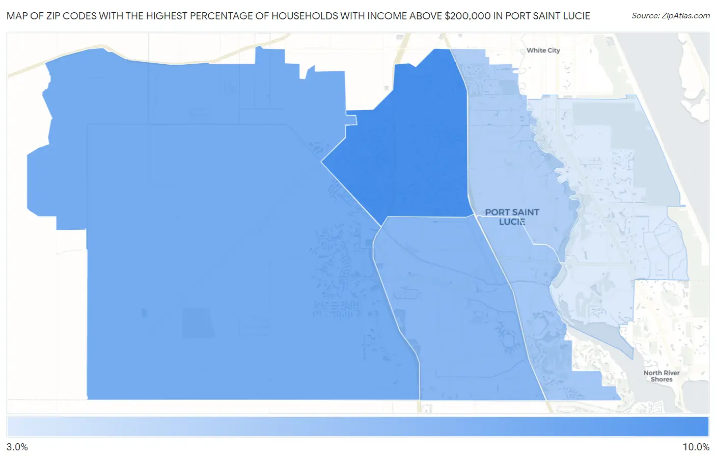 Zip Codes with the Highest Percentage of Households with Income Above $200,000 in Port Saint Lucie Map