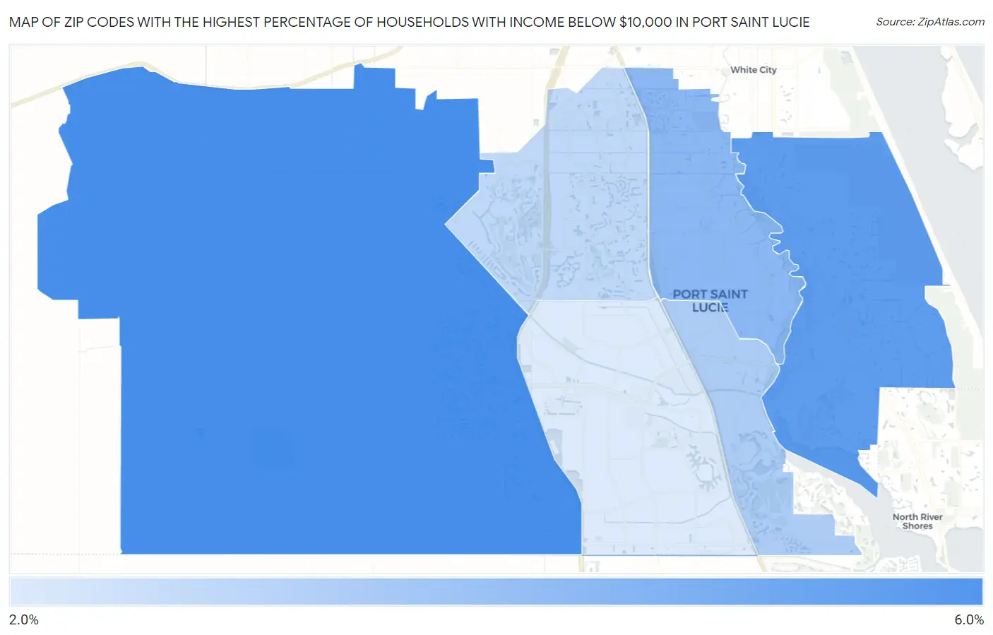 Zip Codes with the Highest Percentage of Households with Income Below $10,000 in Port Saint Lucie Map