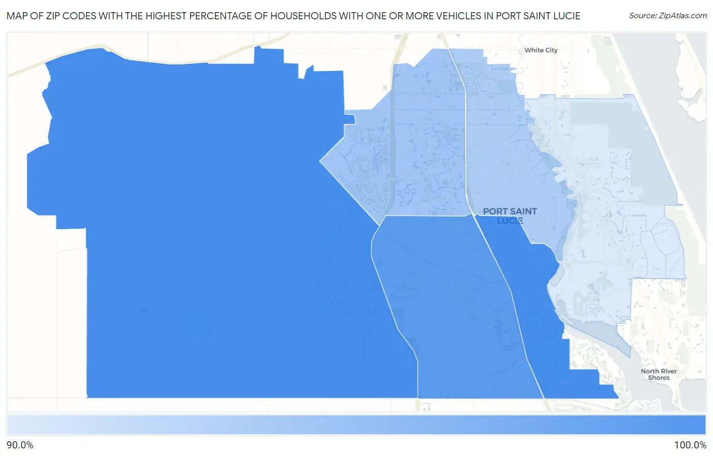 Zip Codes with the Highest Percentage of Households With One or more Vehicles in Port Saint Lucie Map