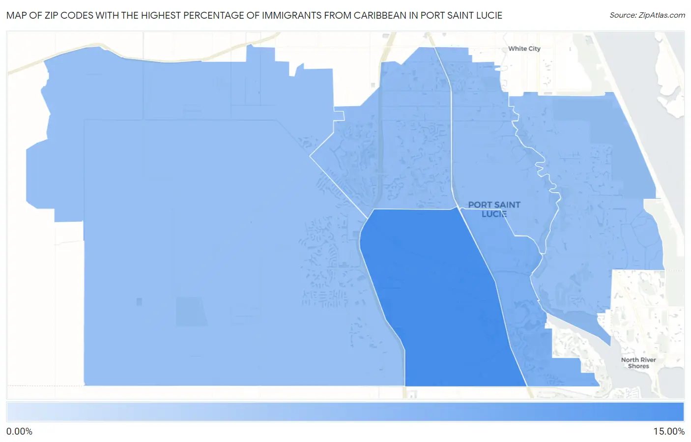 Zip Codes with the Highest Percentage of Immigrants from Caribbean in Port Saint Lucie Map