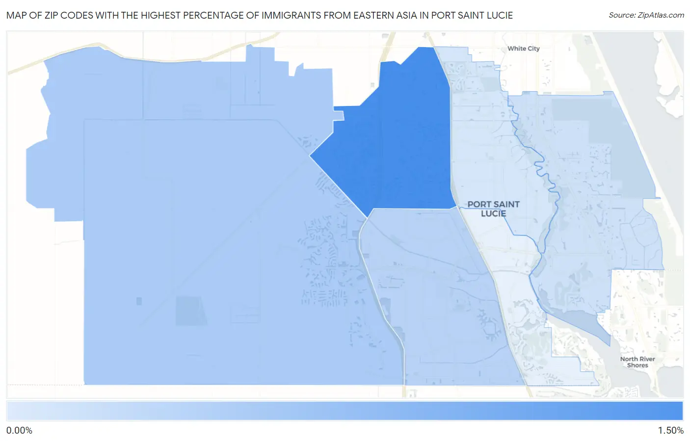 Zip Codes with the Highest Percentage of Immigrants from Eastern Asia in Port Saint Lucie Map