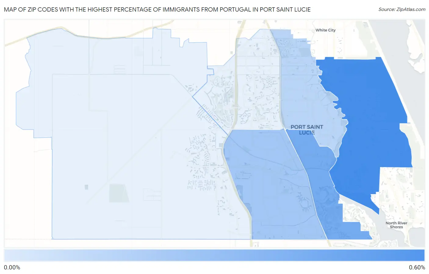 Zip Codes with the Highest Percentage of Immigrants from Portugal in Port Saint Lucie Map