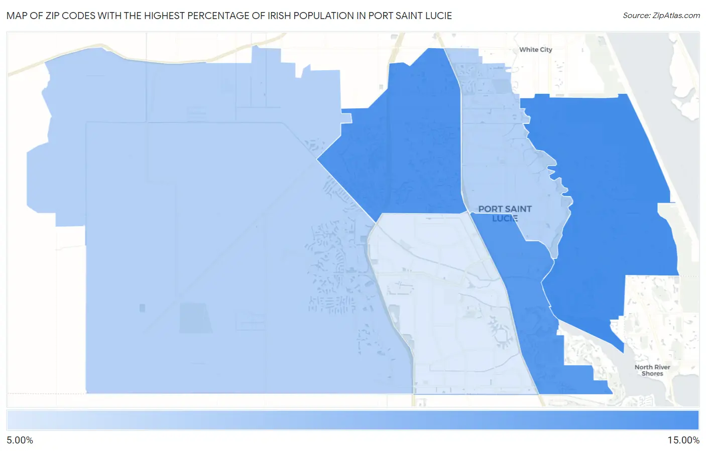 Zip Codes with the Highest Percentage of Irish Population in Port Saint Lucie Map