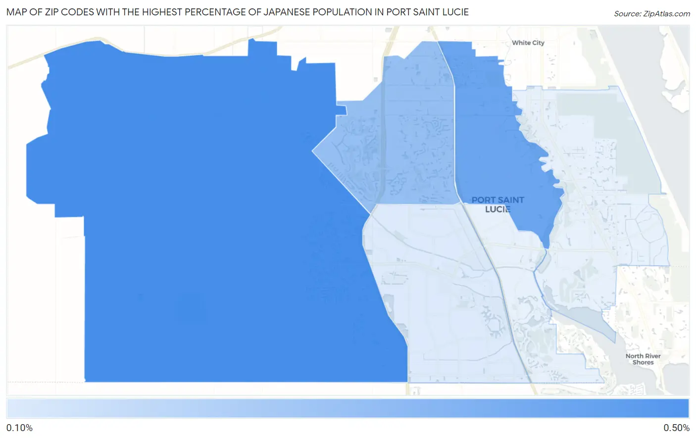 Zip Codes with the Highest Percentage of Japanese Population in Port Saint Lucie Map