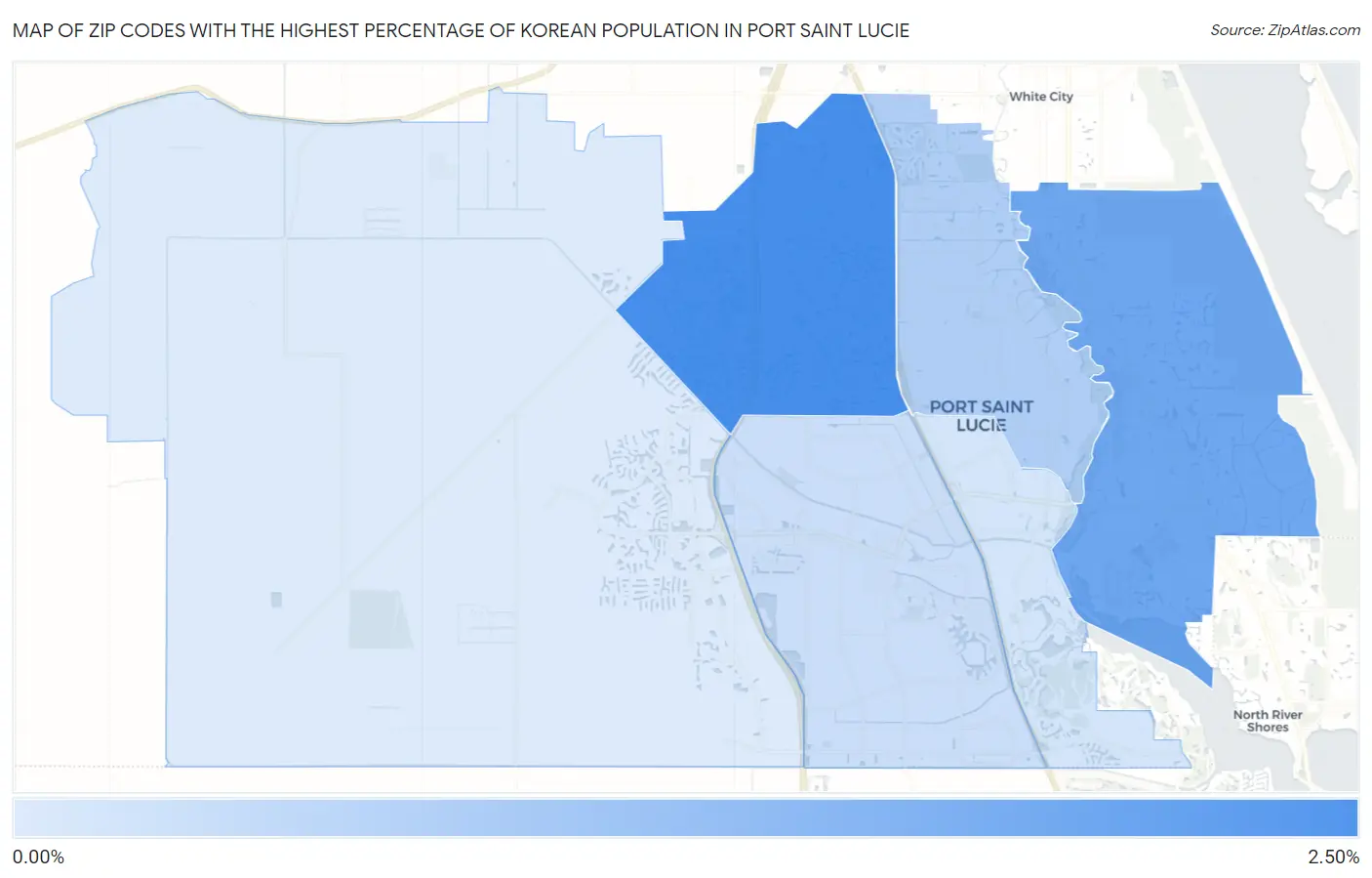 Zip Codes with the Highest Percentage of Korean Population in Port Saint Lucie Map