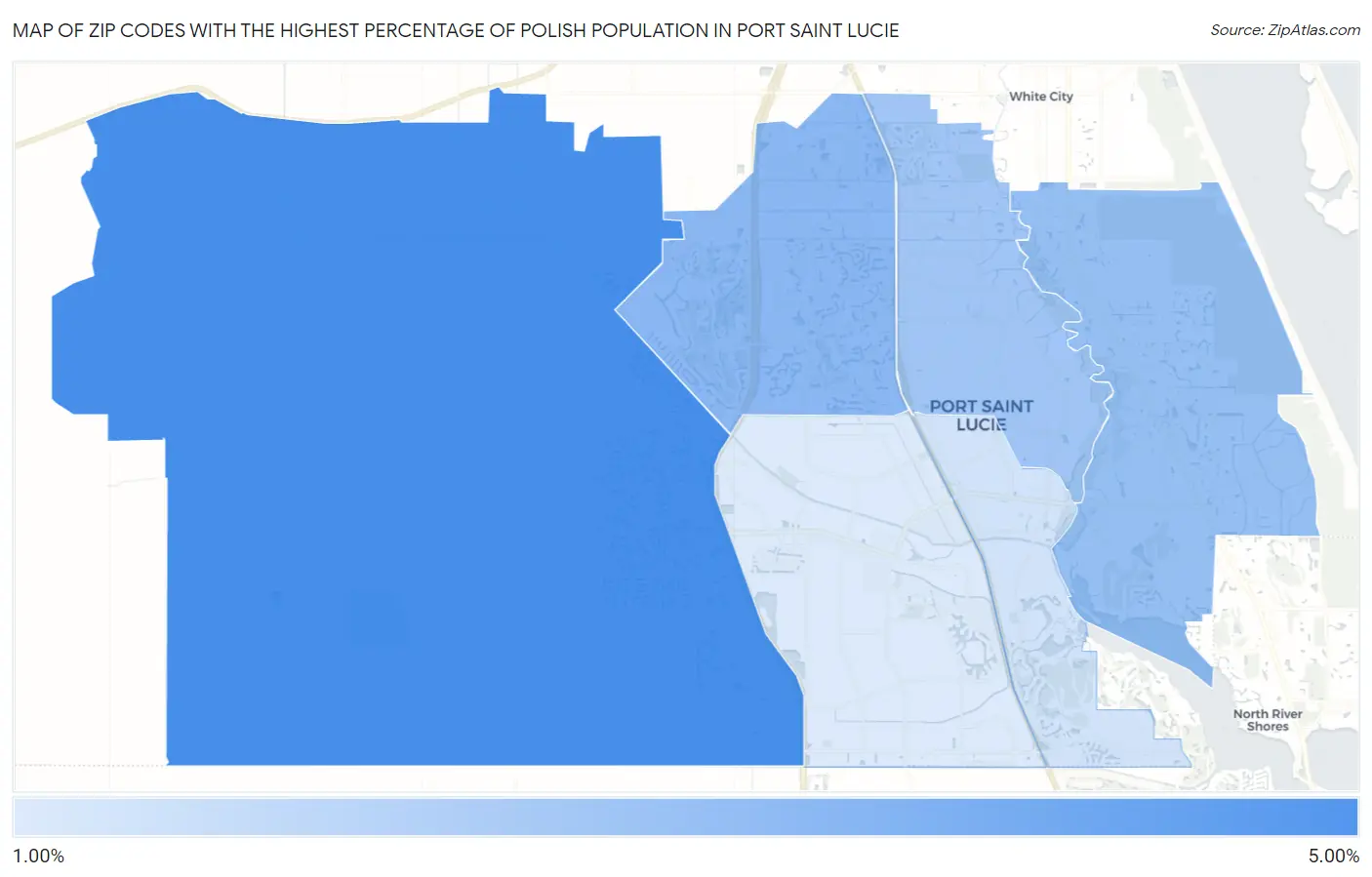 Zip Codes with the Highest Percentage of Polish Population in Port Saint Lucie Map