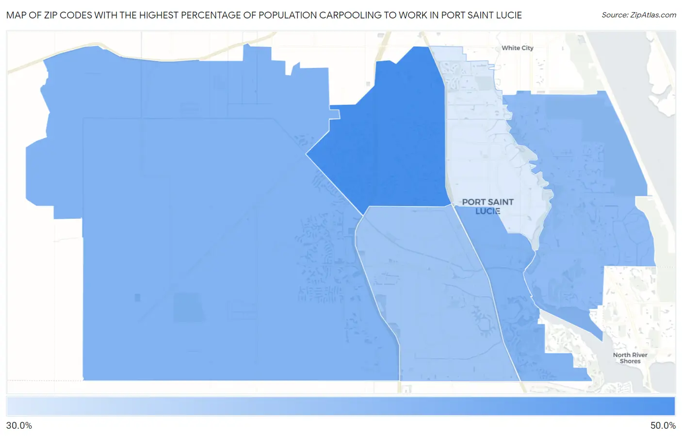 Zip Codes with the Highest Percentage of Population Carpooling to Work in Port Saint Lucie Map