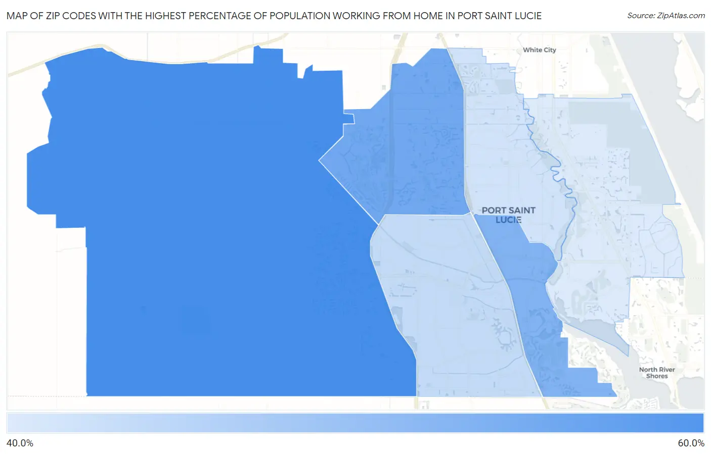 Zip Codes with the Highest Percentage of Population Working from Home in Port Saint Lucie Map