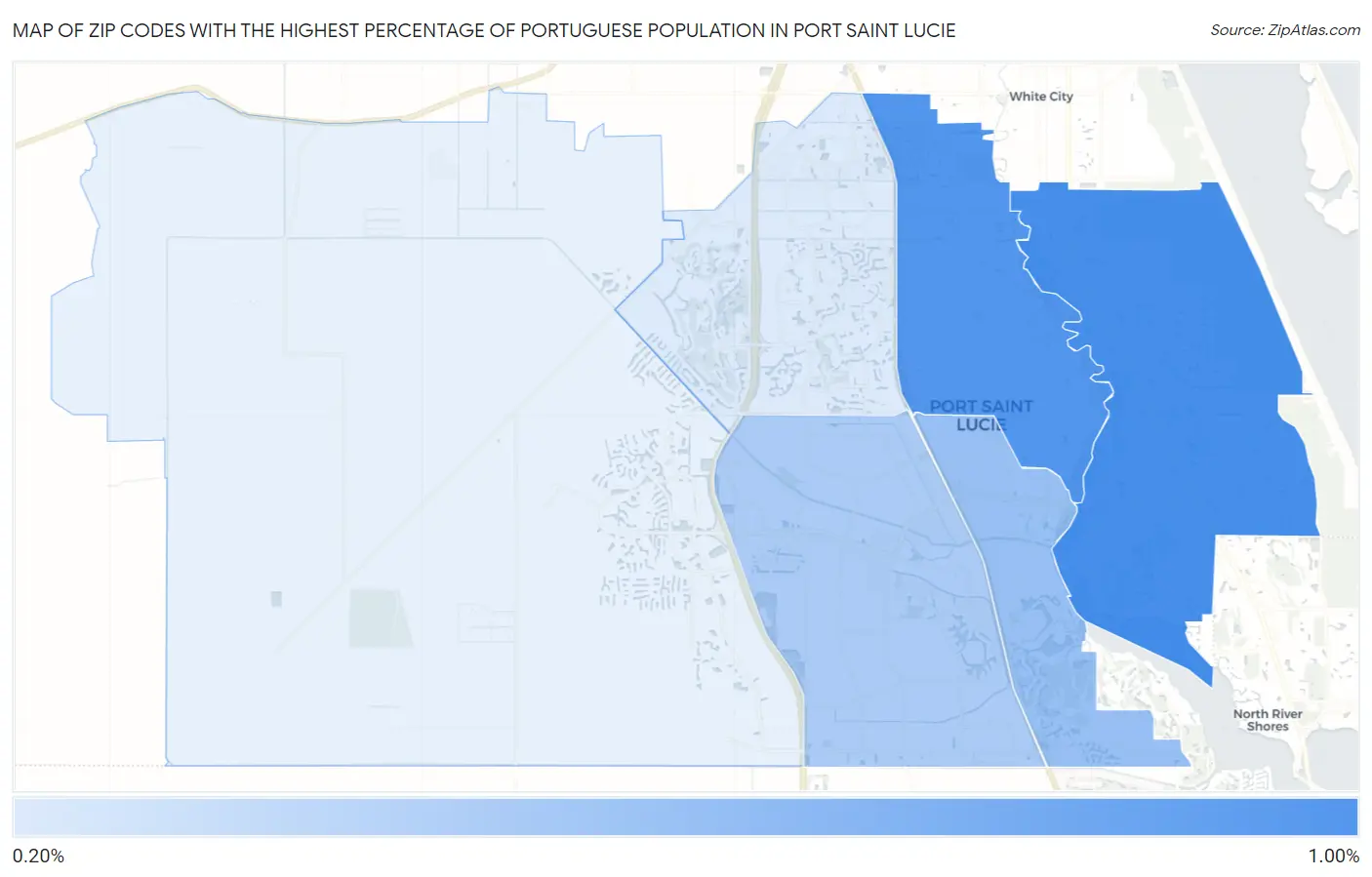 Zip Codes with the Highest Percentage of Portuguese Population in Port Saint Lucie Map