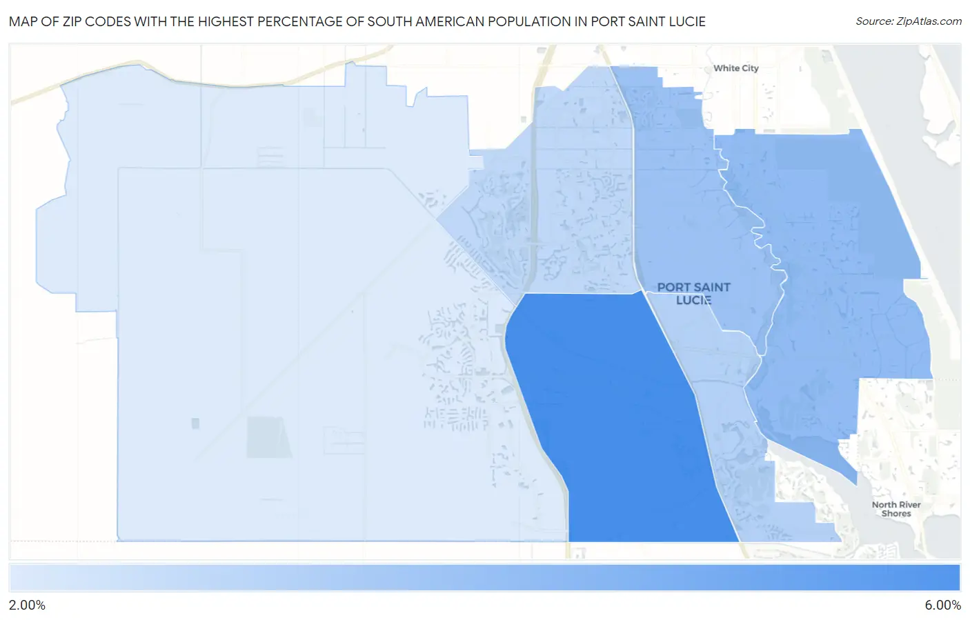 Zip Codes with the Highest Percentage of South American Population in Port Saint Lucie Map