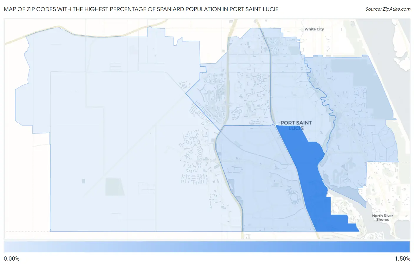 Zip Codes with the Highest Percentage of Spaniard Population in Port Saint Lucie Map