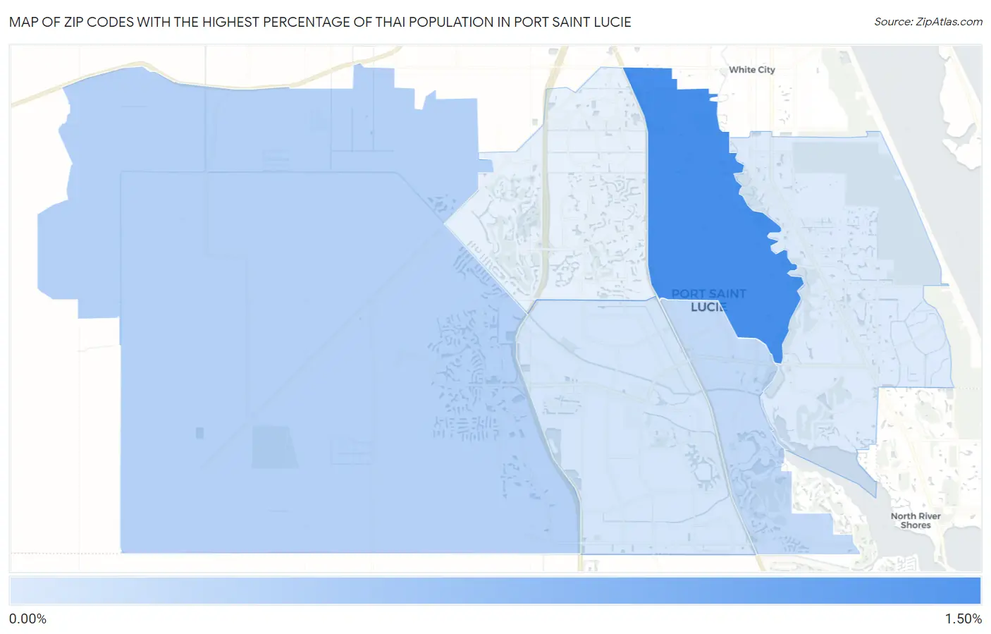 Zip Codes with the Highest Percentage of Thai Population in Port Saint Lucie Map