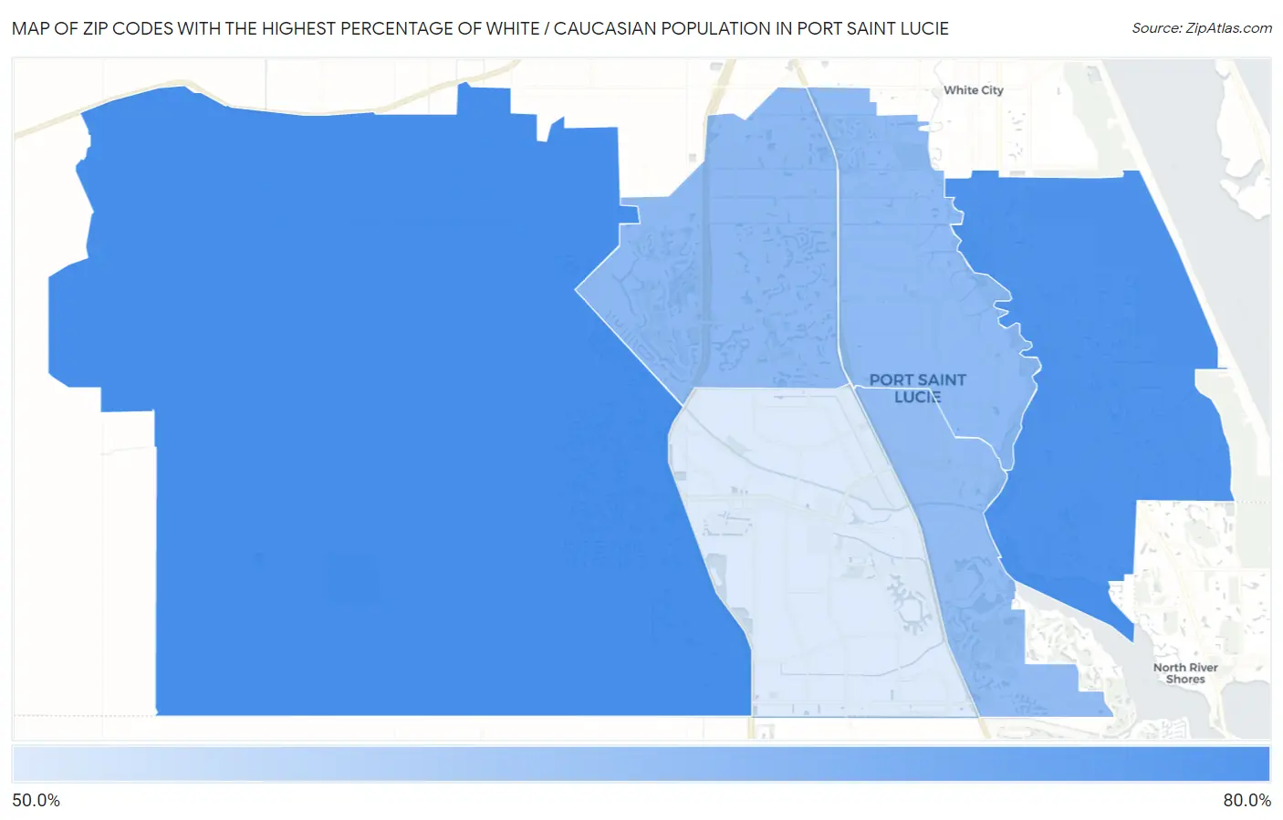 Zip Codes with the Highest Percentage of White / Caucasian Population in Port Saint Lucie Map