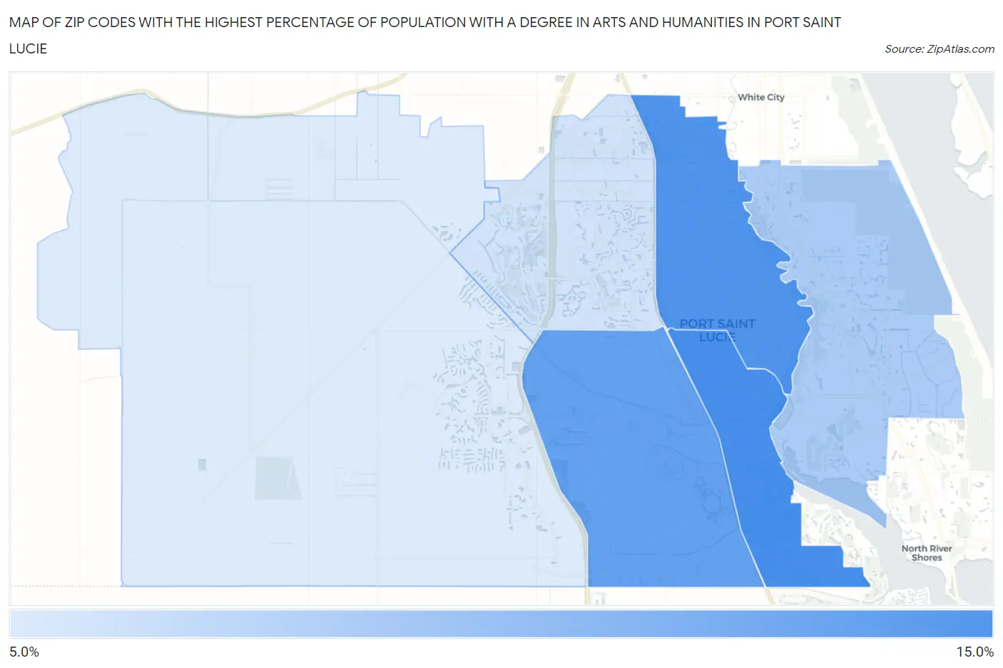 Zip Codes with the Highest Percentage of Population with a Degree in Arts and Humanities in Port Saint Lucie Map