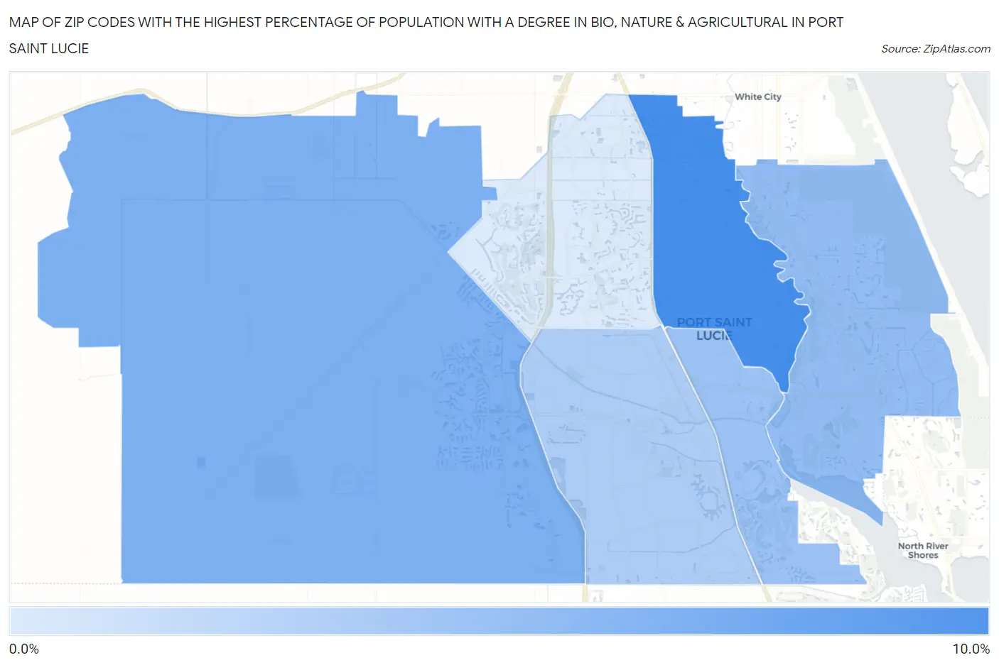 Zip Codes with the Highest Percentage of Population with a Degree in Bio, Nature & Agricultural in Port Saint Lucie Map