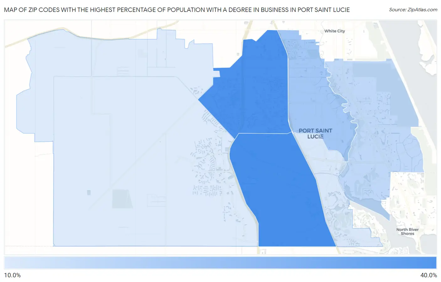 Zip Codes with the Highest Percentage of Population with a Degree in Business in Port Saint Lucie Map