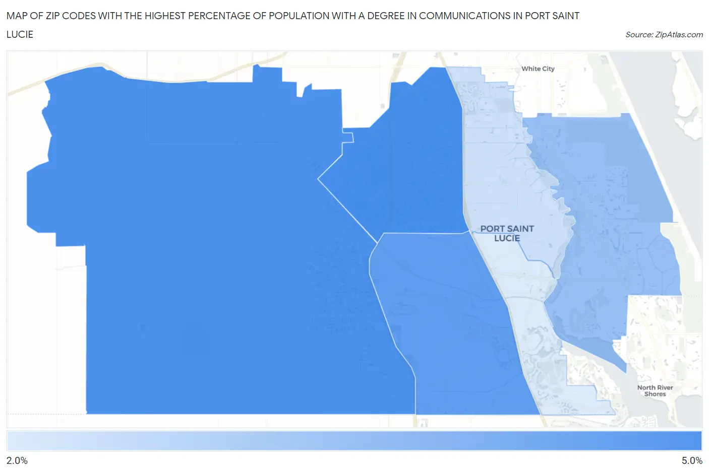 Zip Codes with the Highest Percentage of Population with a Degree in Communications in Port Saint Lucie Map