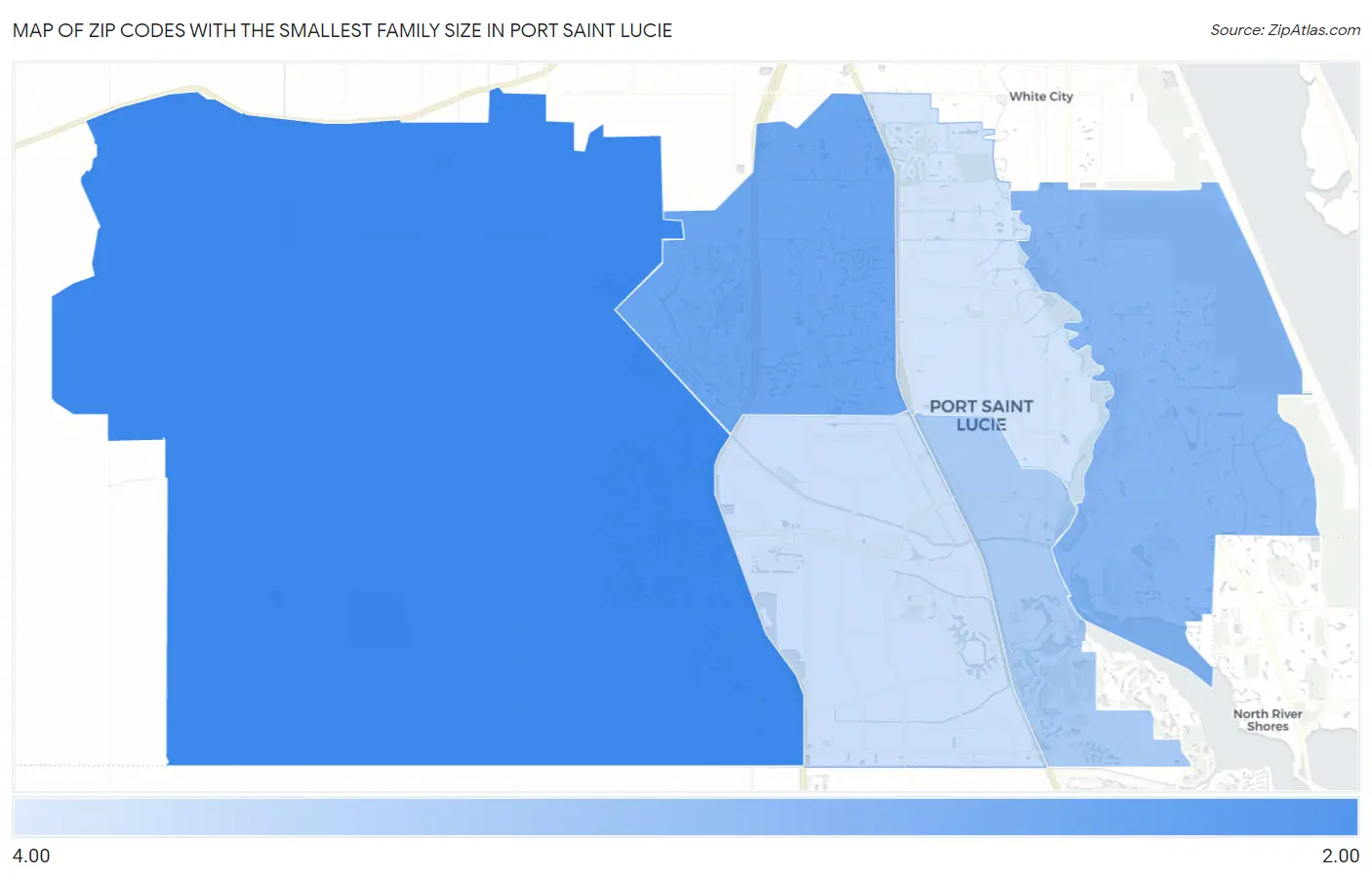 Zip Codes with the Smallest Family Size in Port Saint Lucie Map