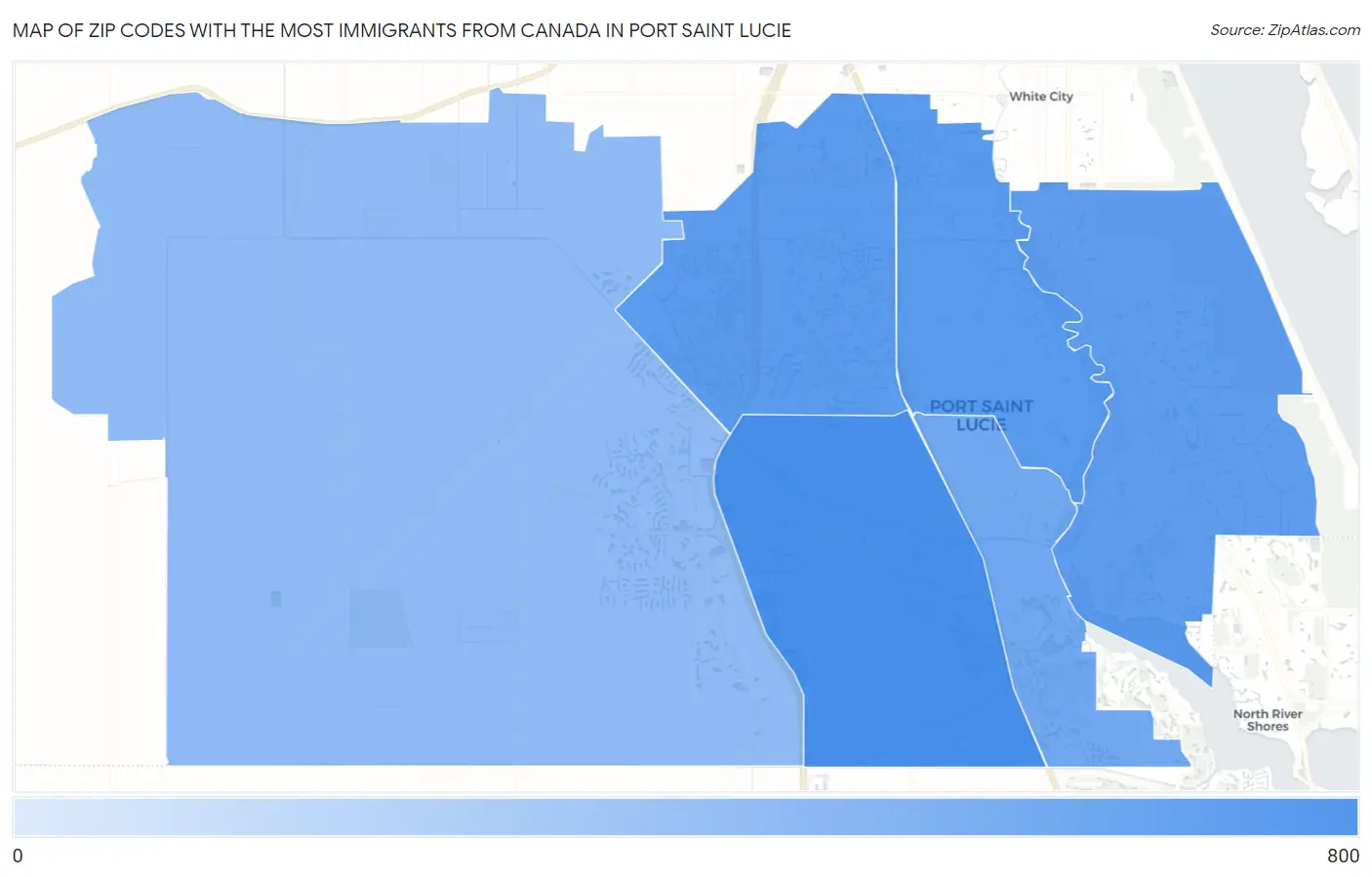 Zip Codes with the Most Immigrants from Canada in Port Saint Lucie Map