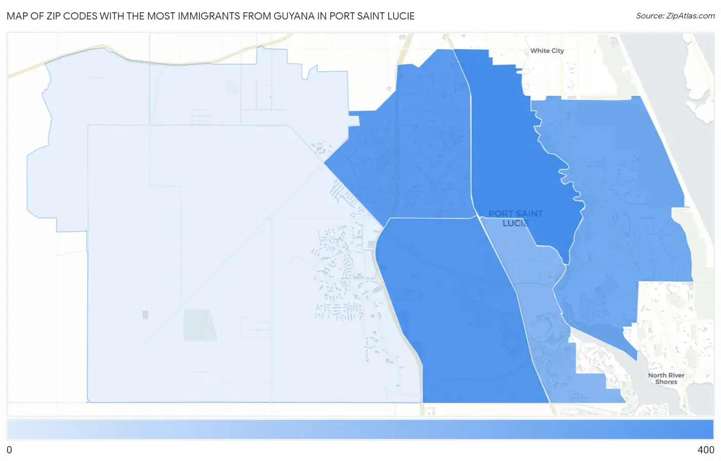 Zip Codes with the Most Immigrants from Guyana in Port Saint Lucie Map