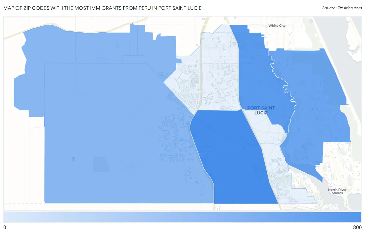 Zip Codes with the Most Immigrants from Peru in Port Saint Lucie Map