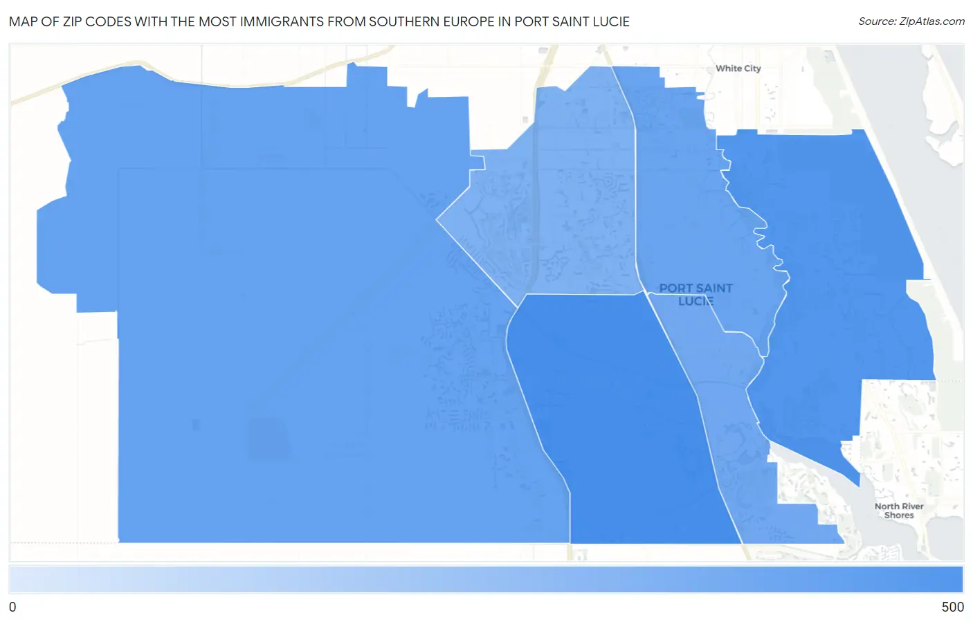 Zip Codes with the Most Immigrants from Southern Europe in Port Saint Lucie Map