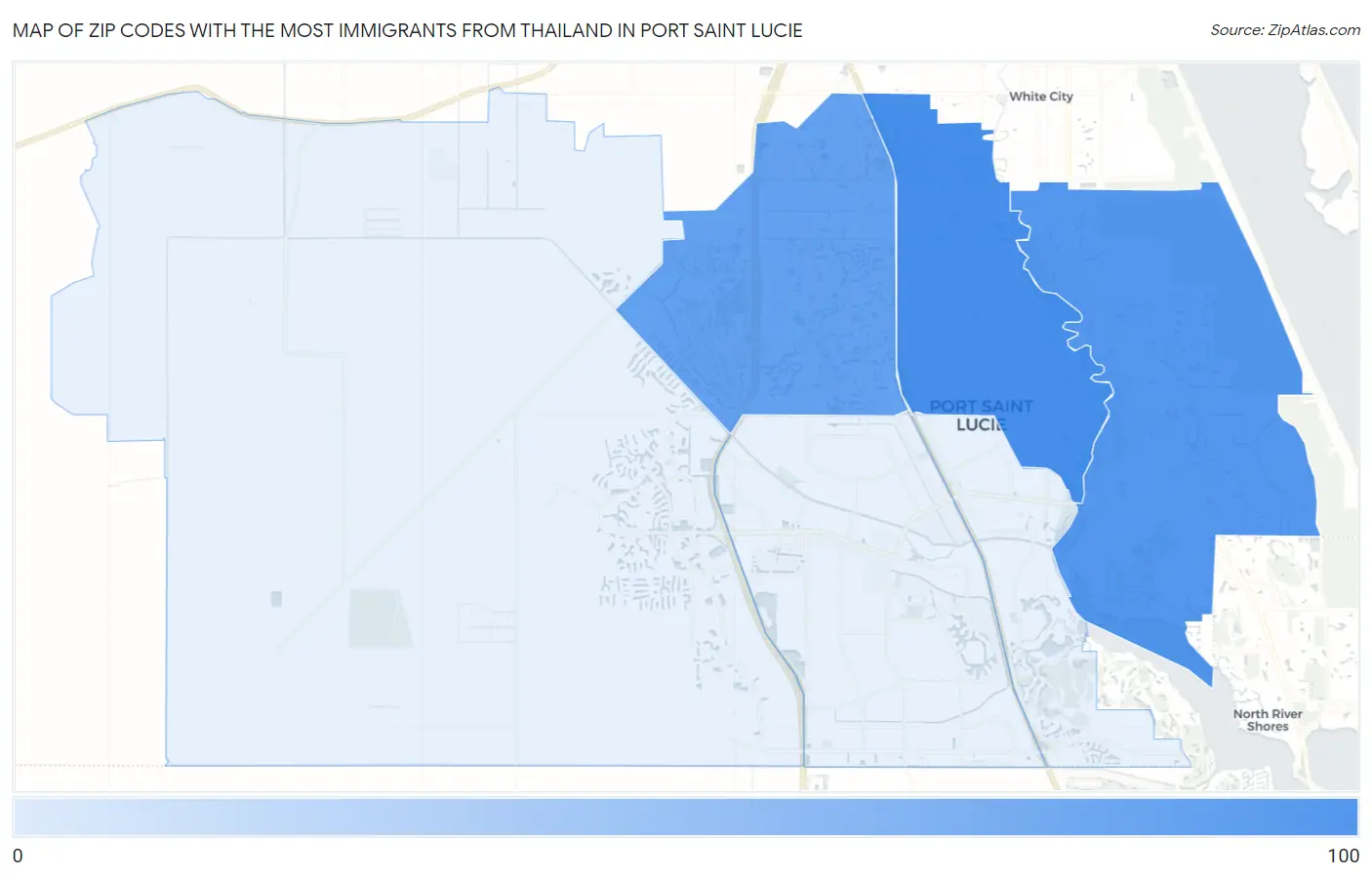 Zip Codes with the Most Immigrants from Thailand in Port Saint Lucie Map