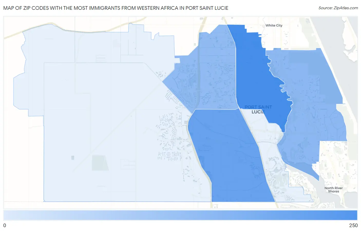 Zip Codes with the Most Immigrants from Western Africa in Port Saint Lucie Map