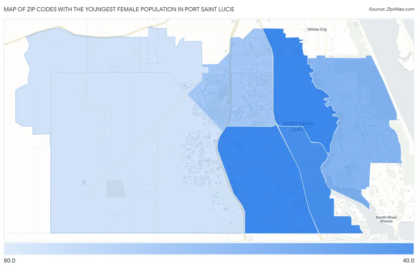Zip Codes with the Youngest Female Population in Port Saint Lucie Map