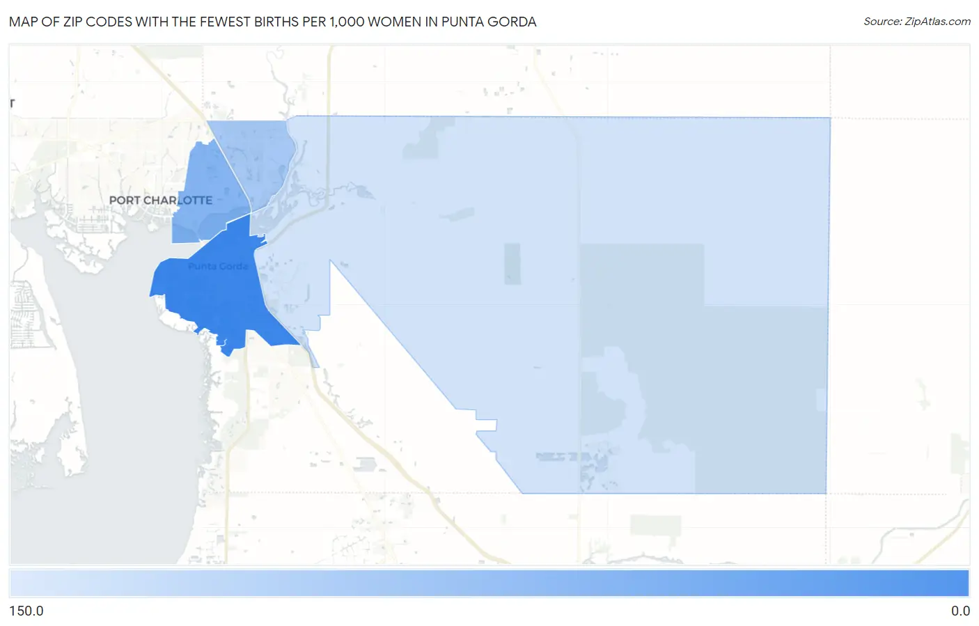 Zip Codes with the Fewest Births per 1,000 Women in Punta Gorda Map