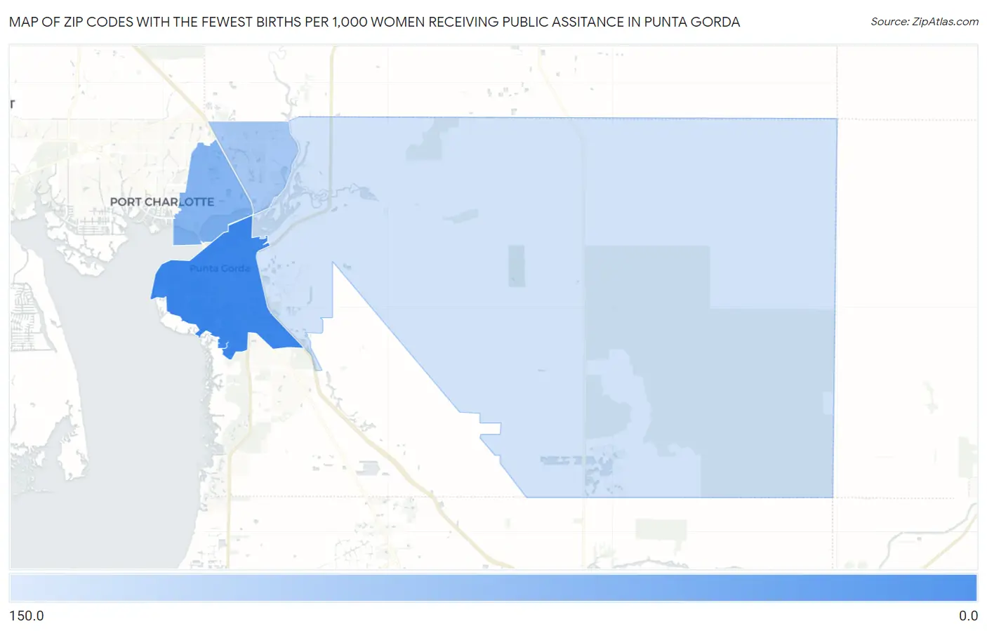 Zip Codes with the Fewest Births per 1,000 Women Receiving Public Assitance in Punta Gorda Map