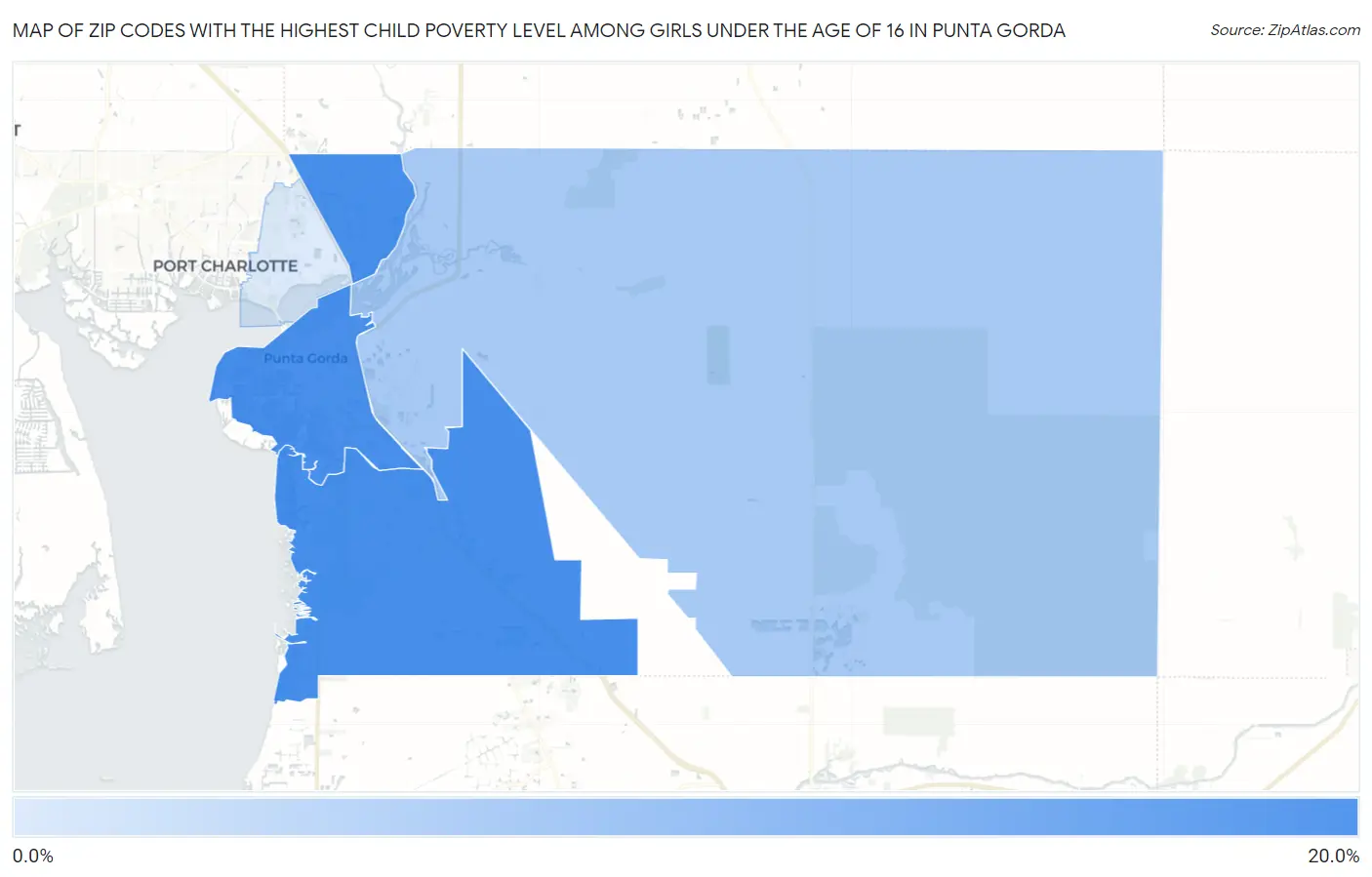 Zip Codes with the Highest Child Poverty Level Among Girls Under the Age of 16 in Punta Gorda Map