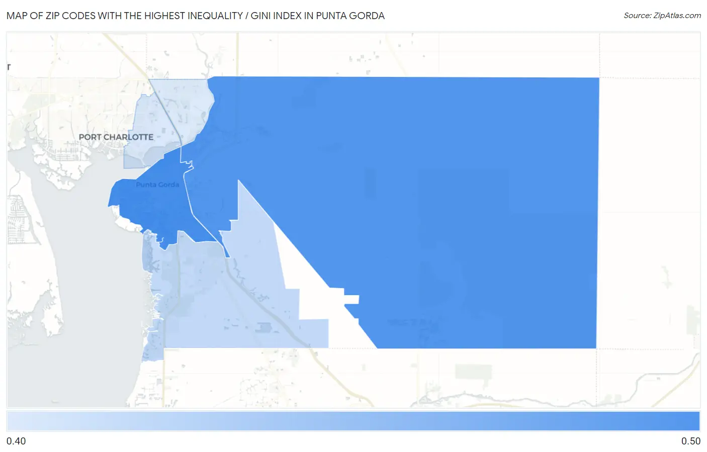 Zip Codes with the Highest Inequality / Gini Index in Punta Gorda Map