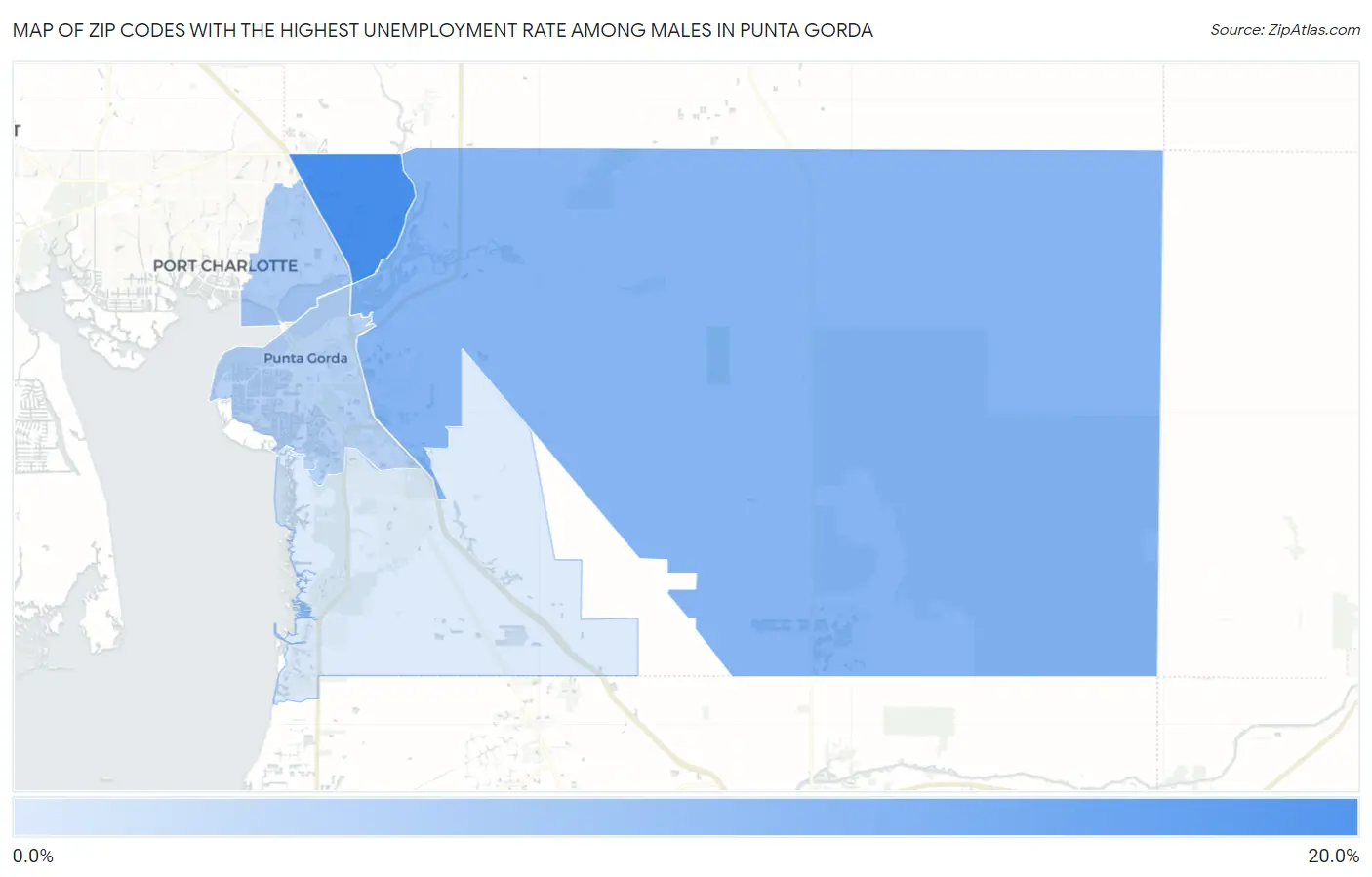 Zip Codes with the Highest Unemployment Rate Among Males in Punta Gorda Map