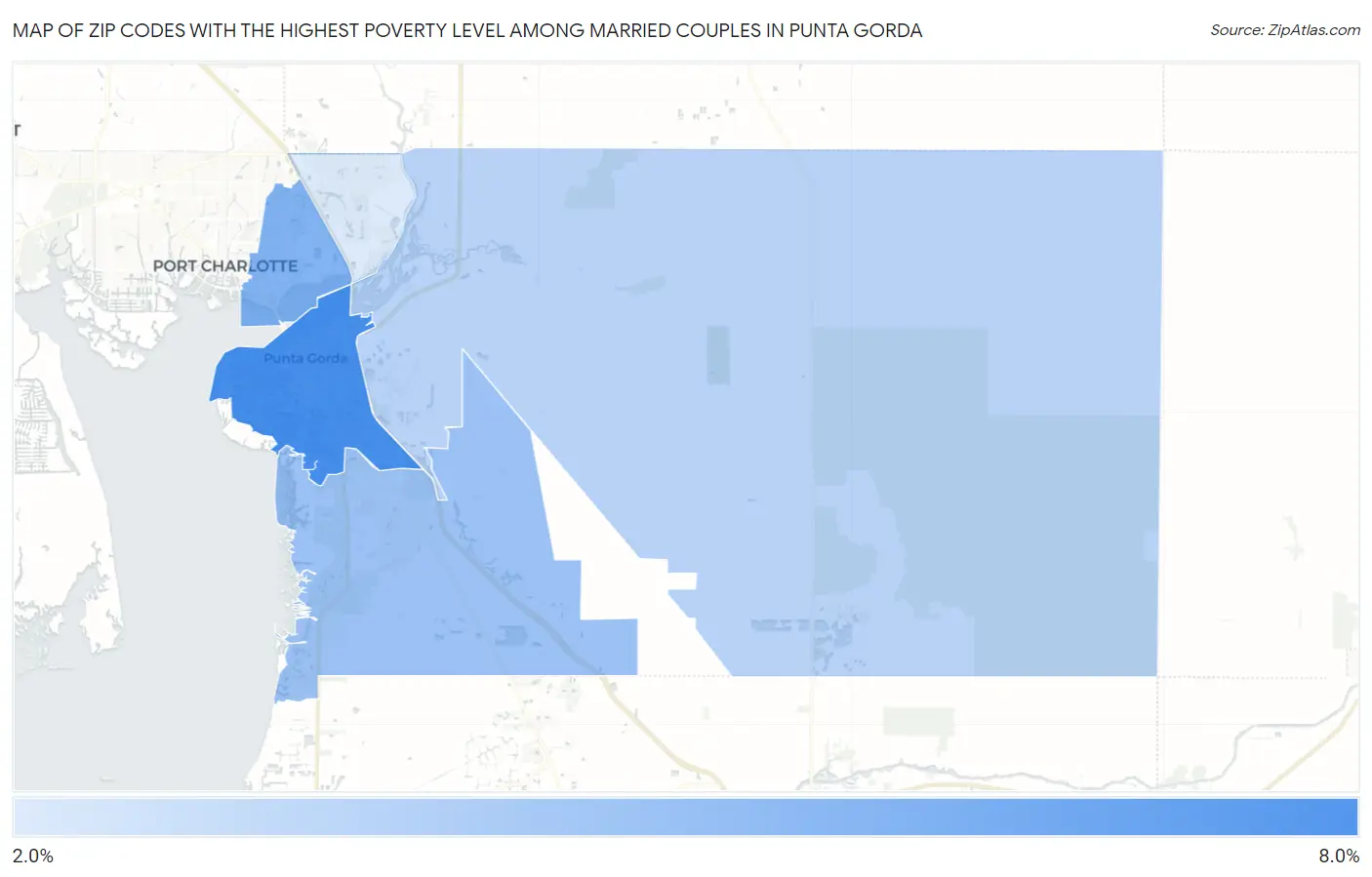 Zip Codes with the Highest Poverty Level Among Married Couples in Punta Gorda Map