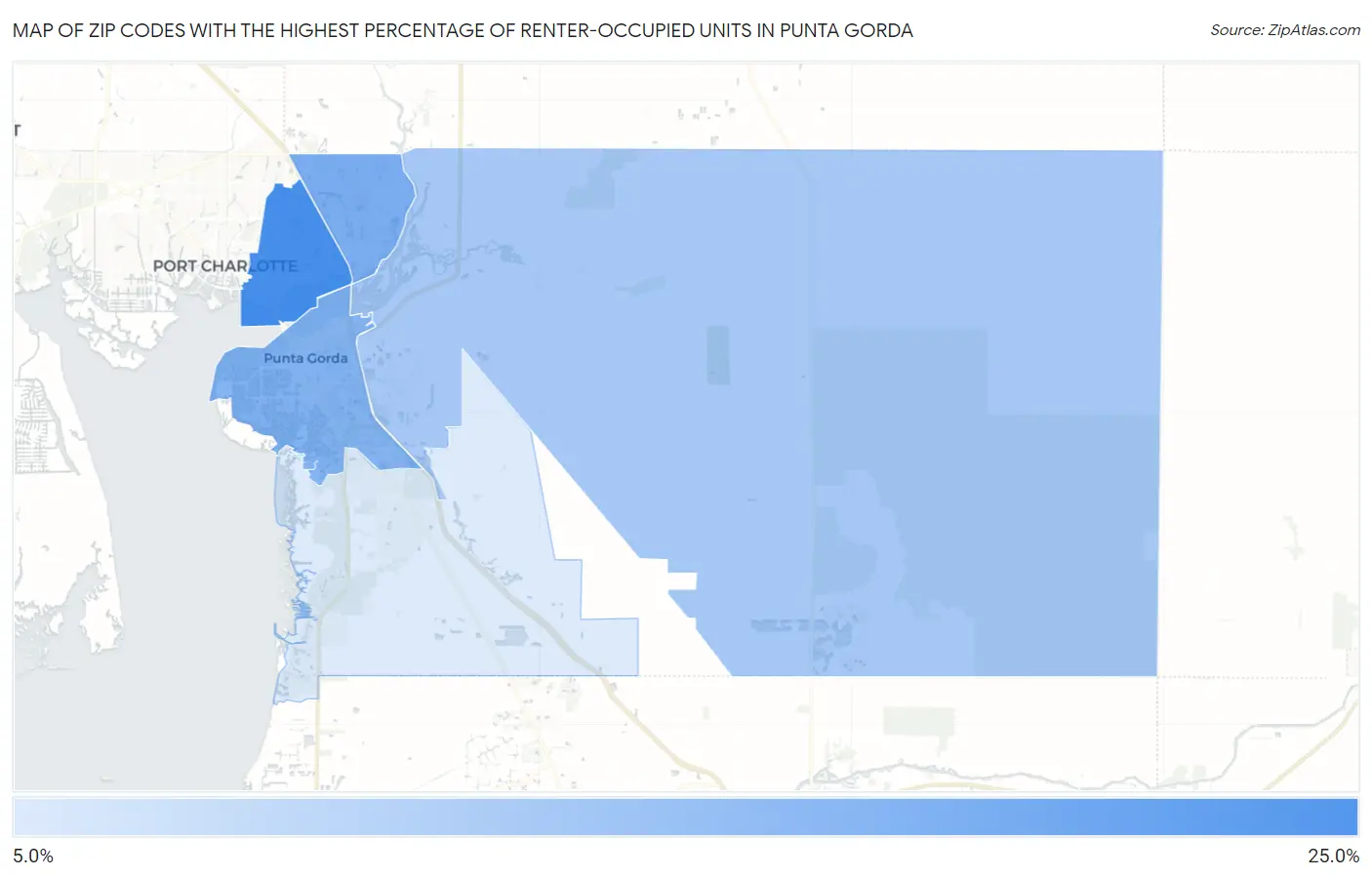 Zip Codes with the Highest Percentage of Renter-Occupied Units in Punta Gorda Map