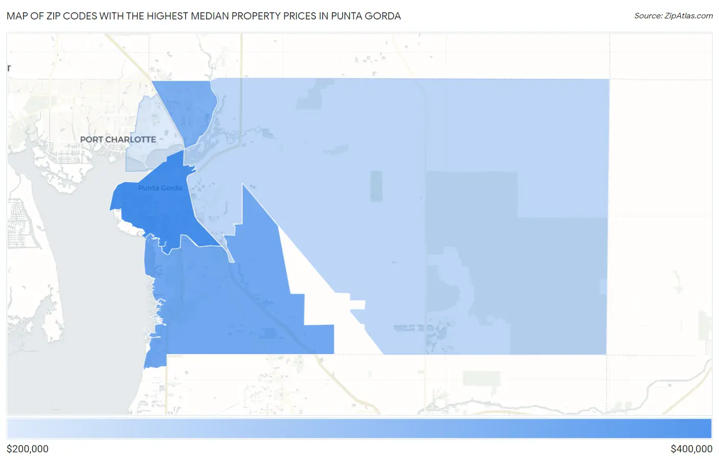Zip Codes with the Highest Median Property Prices in Punta Gorda Map