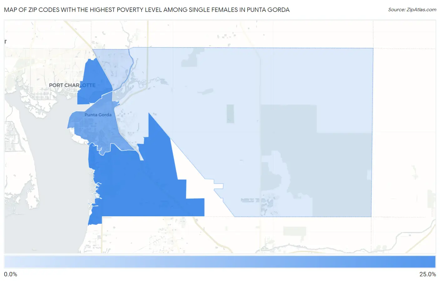 Zip Codes with the Highest Poverty Level Among Single Females in Punta Gorda Map