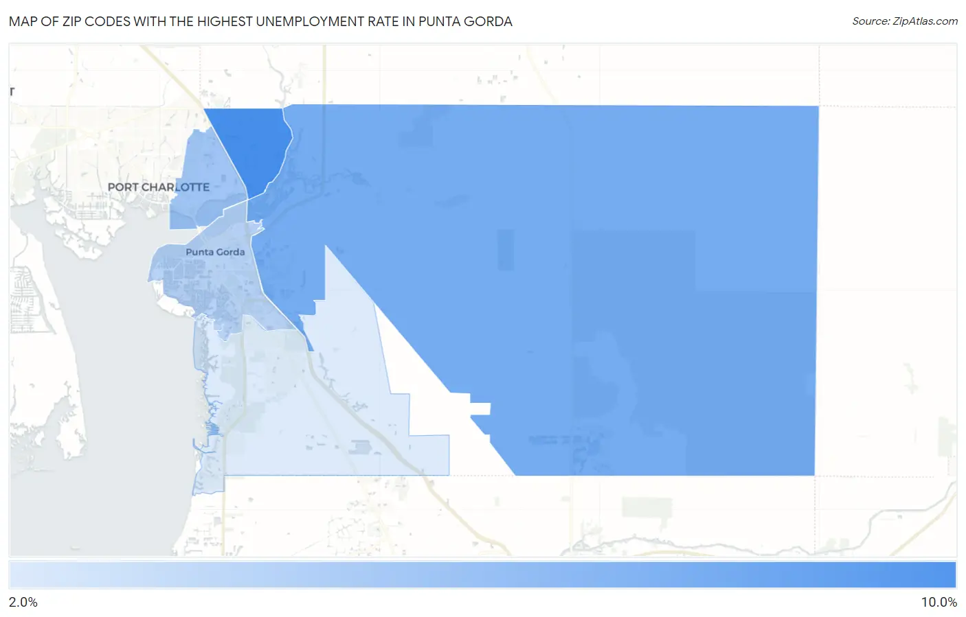 Zip Codes with the Highest Unemployment Rate in Punta Gorda Map