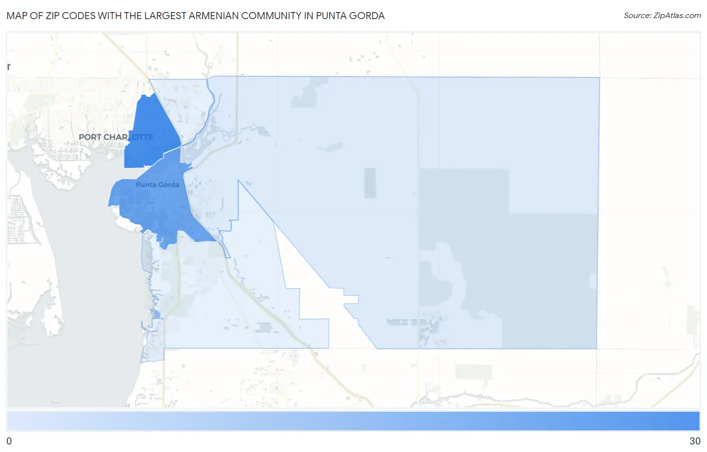 Zip Codes with the Largest Armenian Community in Punta Gorda Map