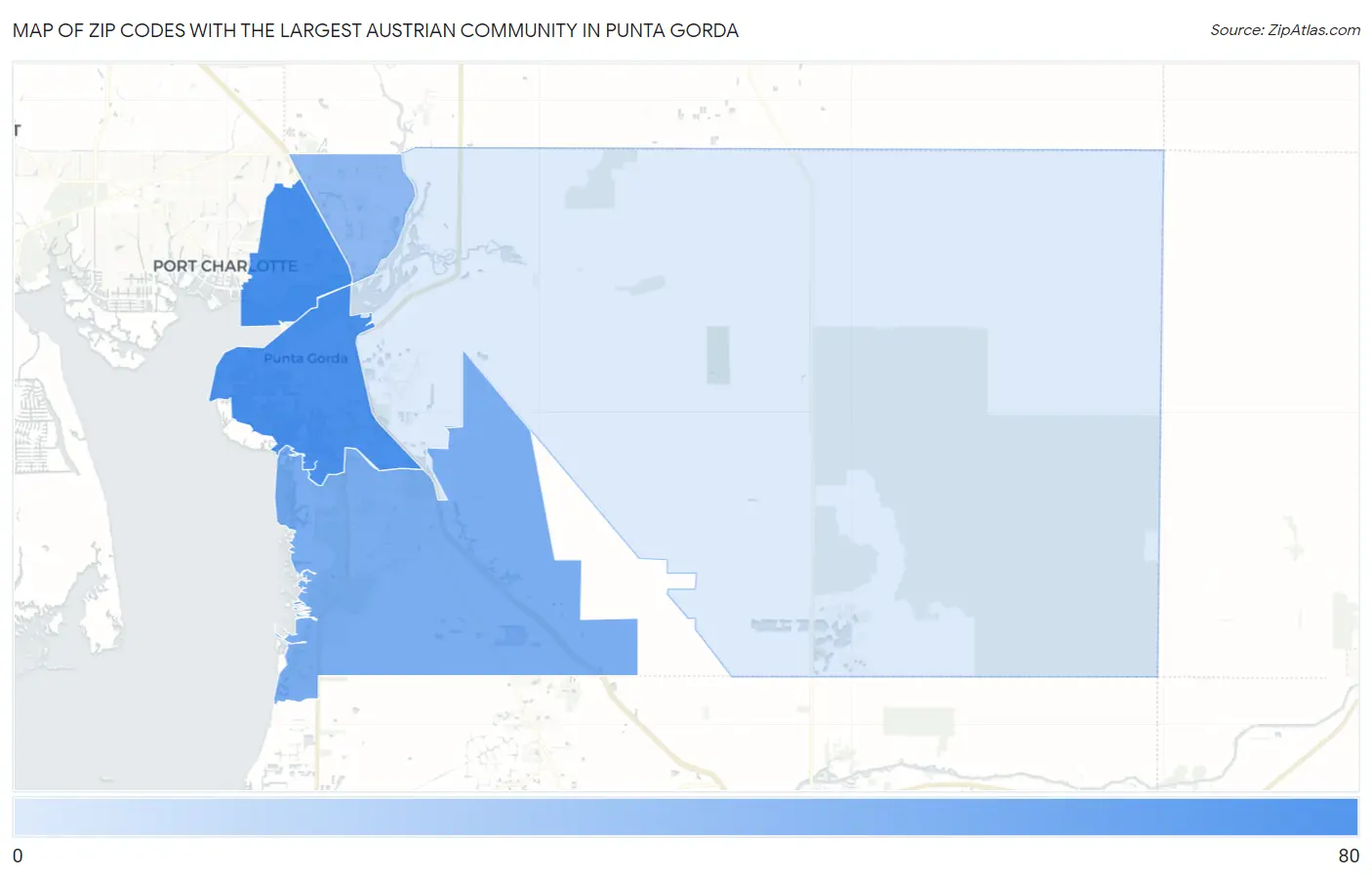 Zip Codes with the Largest Austrian Community in Punta Gorda Map