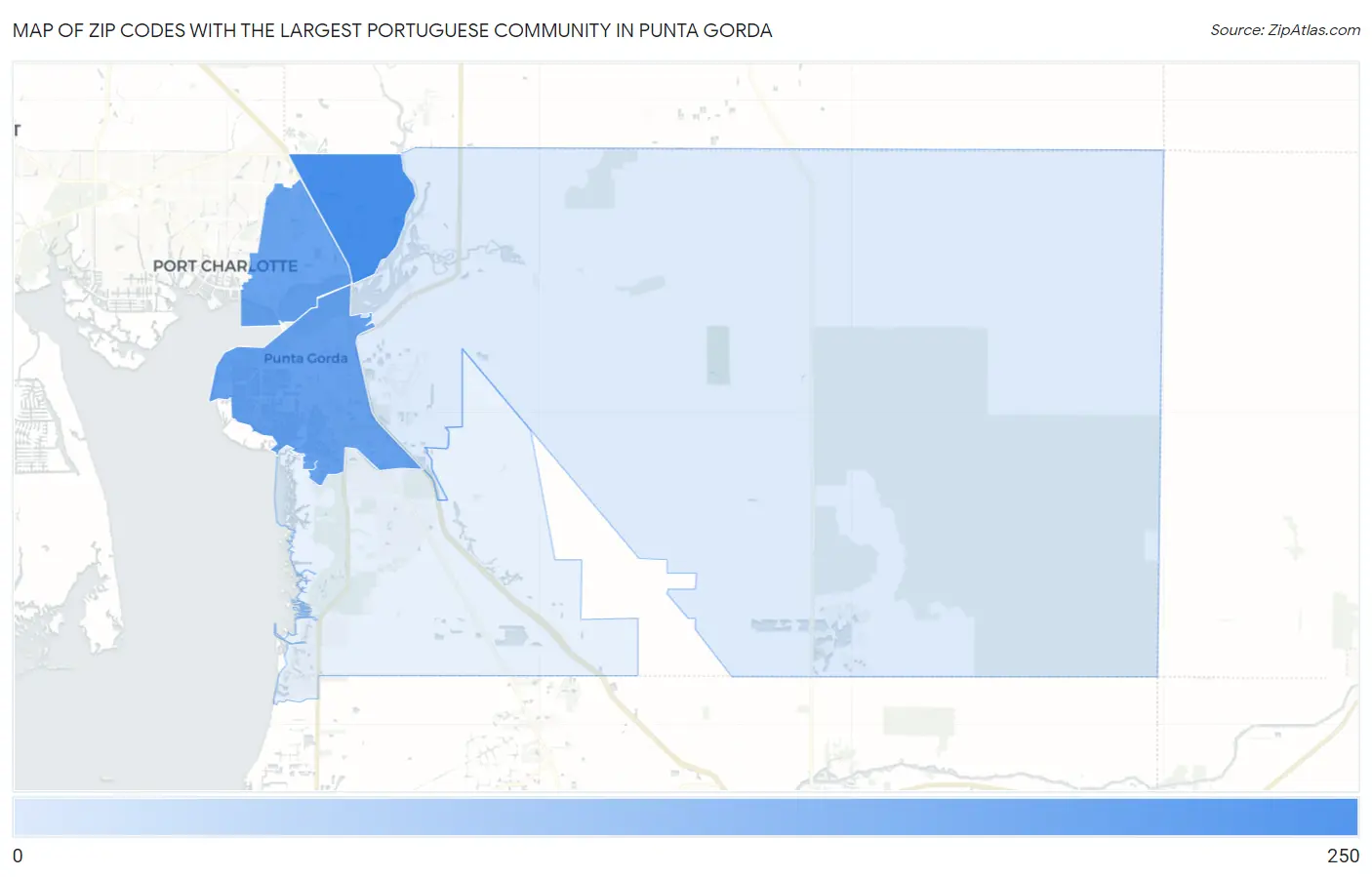 Zip Codes with the Largest Portuguese Community in Punta Gorda Map